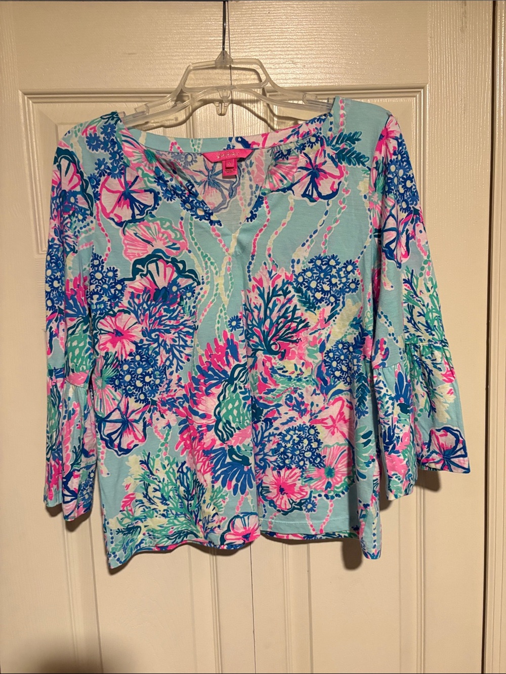 Lilly Pulitzer Seafoam Multi Floral V-Neck Long Sleeve Top